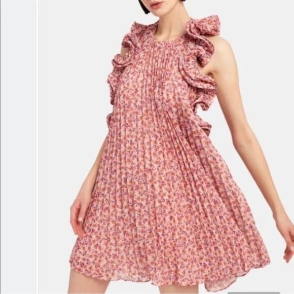 AMUR Dresses & Skirts - Amur Mimi Floral Pleated Halter Mini Dress Size 0 Rosettes Party Weddingguest